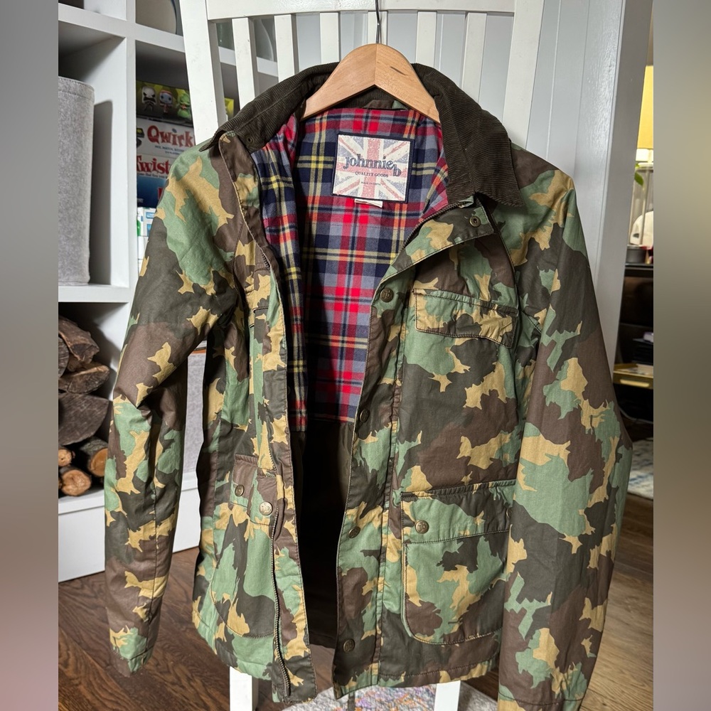 Johnnie B/ Mini Boden Camo Rain Jacket with Plaid Lining